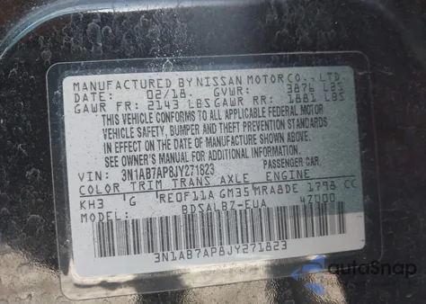 2018 Nissan Sentra S из США, поврежденный, VIN 3N1AB7AP8JY271823